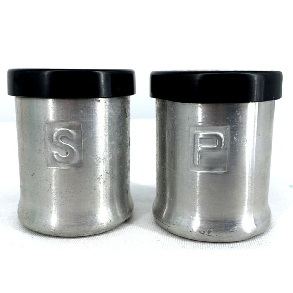 Turner Specialty Aluminum Salt & Pepper Shaker Black Lids 2.25" MCM